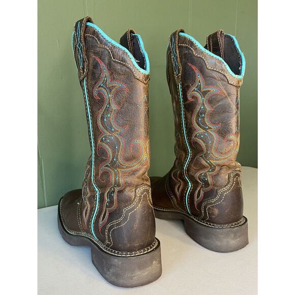 Justin Boots Womens Size 7B Gypsy Raya L2900 12” Brown Turquoise Leather Western - Picture 5 of 14